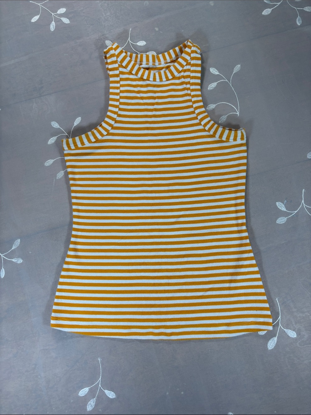 Maeve Anthropologie Striped Orange & White Ribbed Tank Top - Women's X-Small